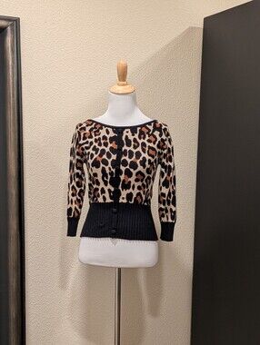 Collectif London Leopard Print Retro Knit Sweater Cardigan XXS